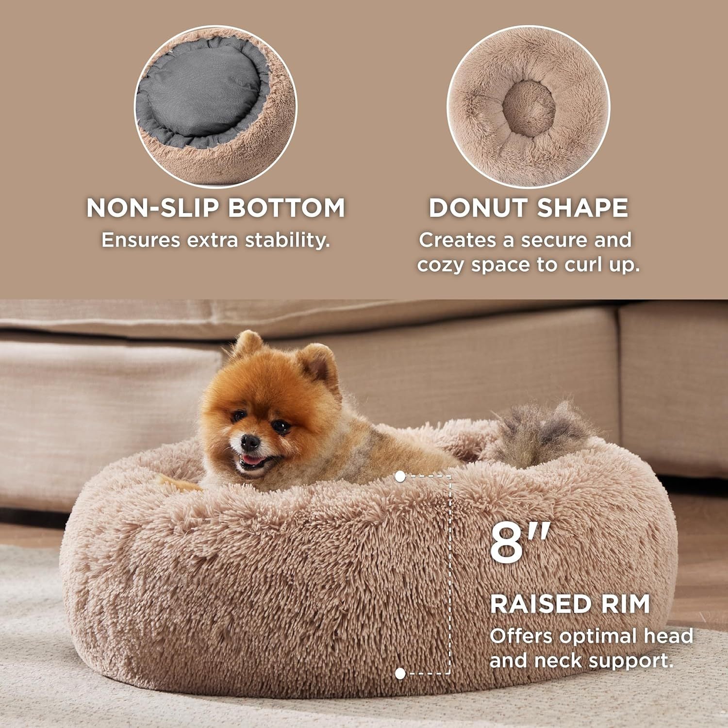 Indoor Solid Color Non-Slip Fluffy Plush Comfortable Pet Bed