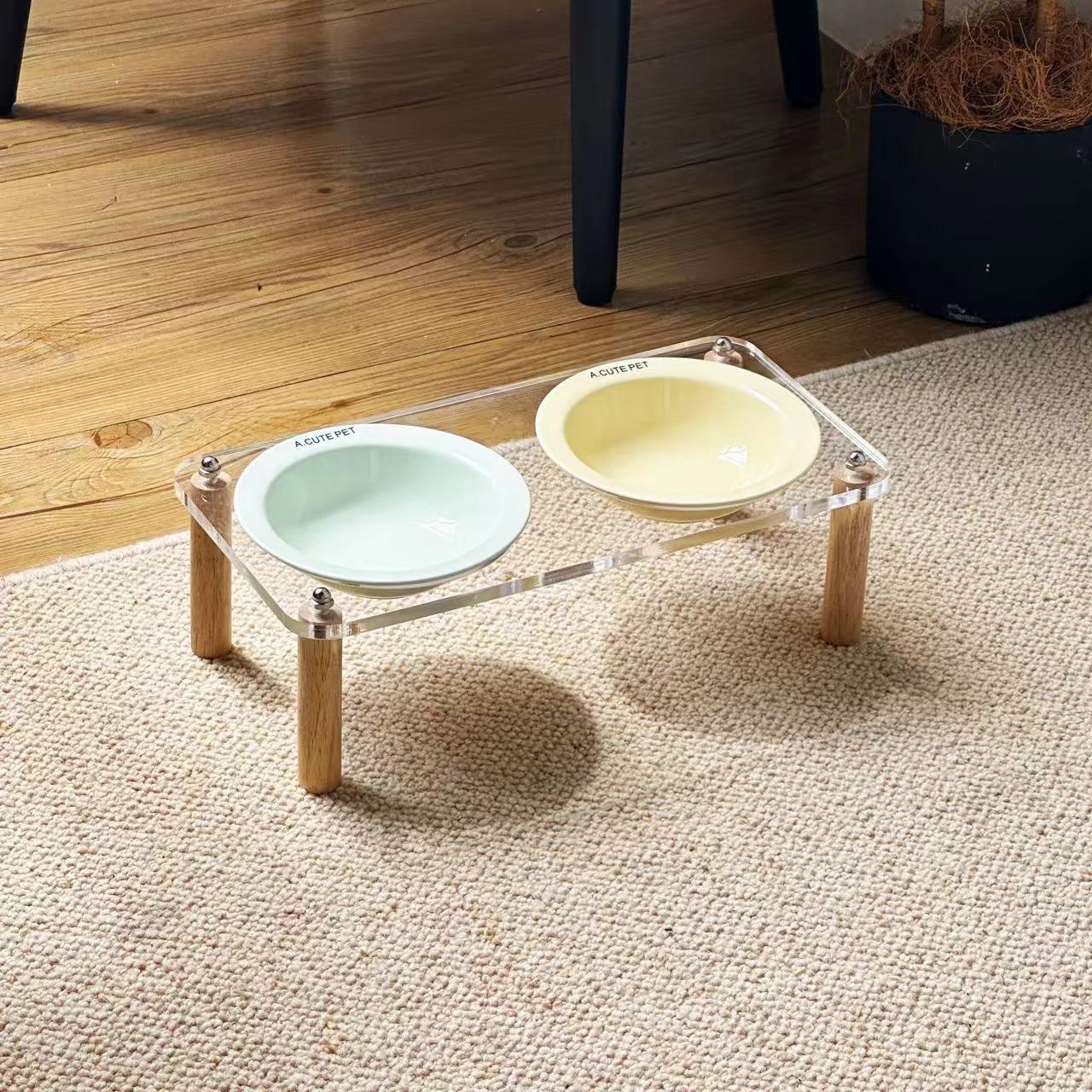 Anti-Tumble High-Leg Pet Water and Food Bowl Ceramic Double Set