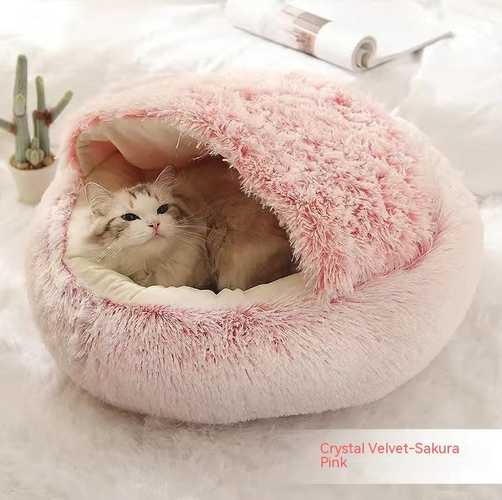 2 In 1 Round Plush Pet Bed Warm Soft Cozy House
