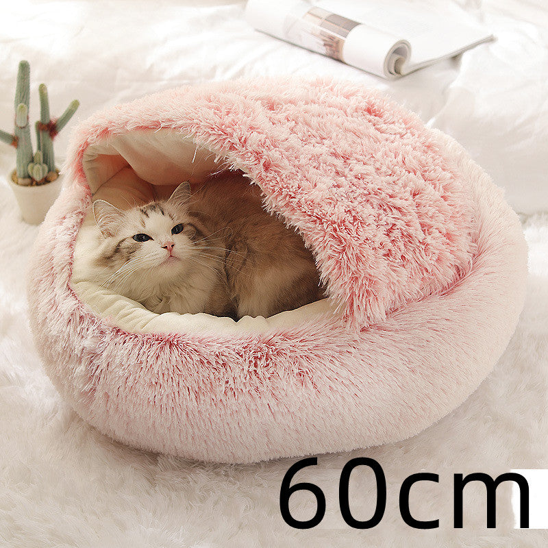 2 In 1 Round Plush Pet Bed Warm Soft Cozy House