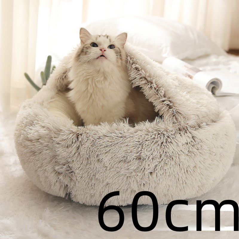 2 In 1 Round Plush Pet Bed Warm Soft Cozy House