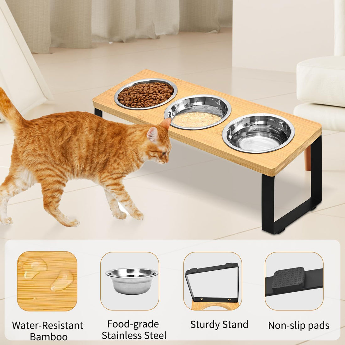 Pet Feeding Rack Iron and Wood Combined Bowl Stand