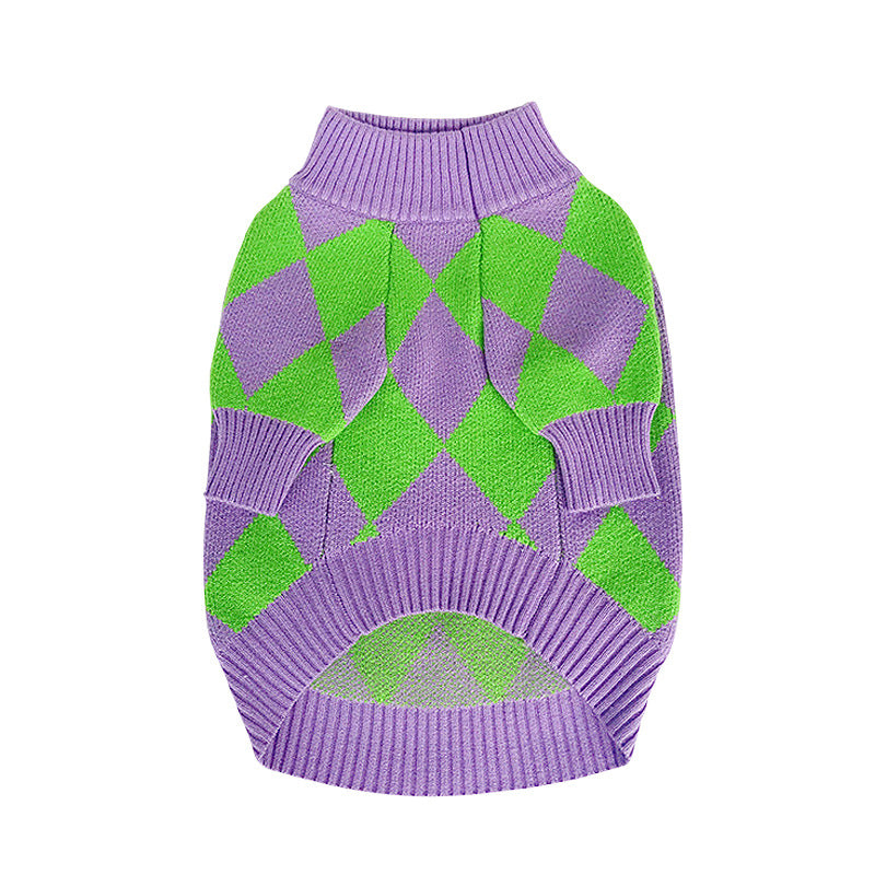 Trendy Plaid Pet Sweater Soft Warm Knit Clothing