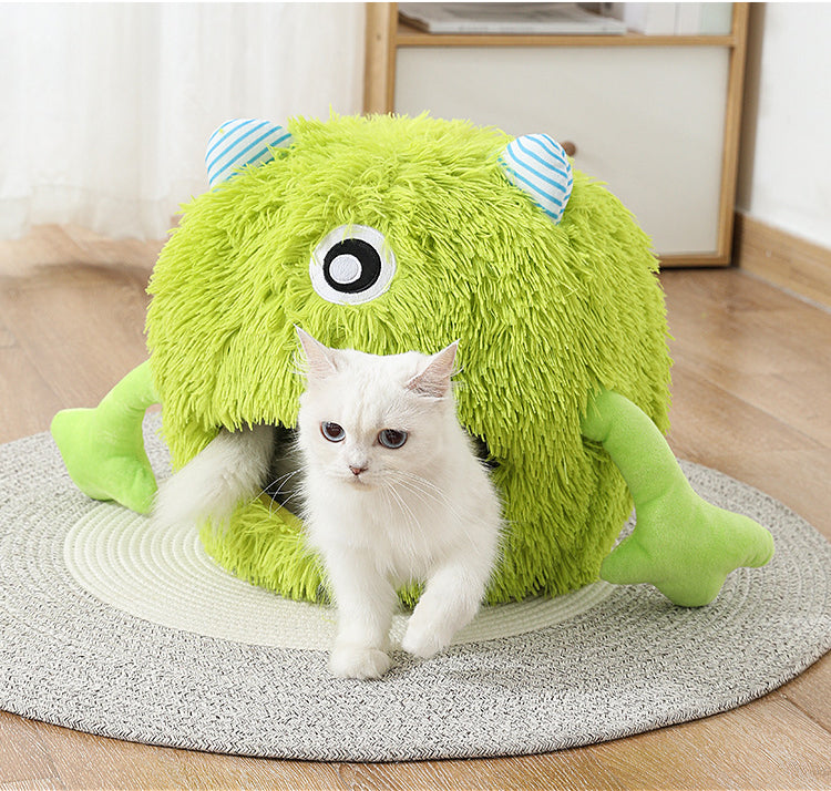 Fluffy Round Indoor Pet Bed Non-Slip Calming Soft Plush Cushion