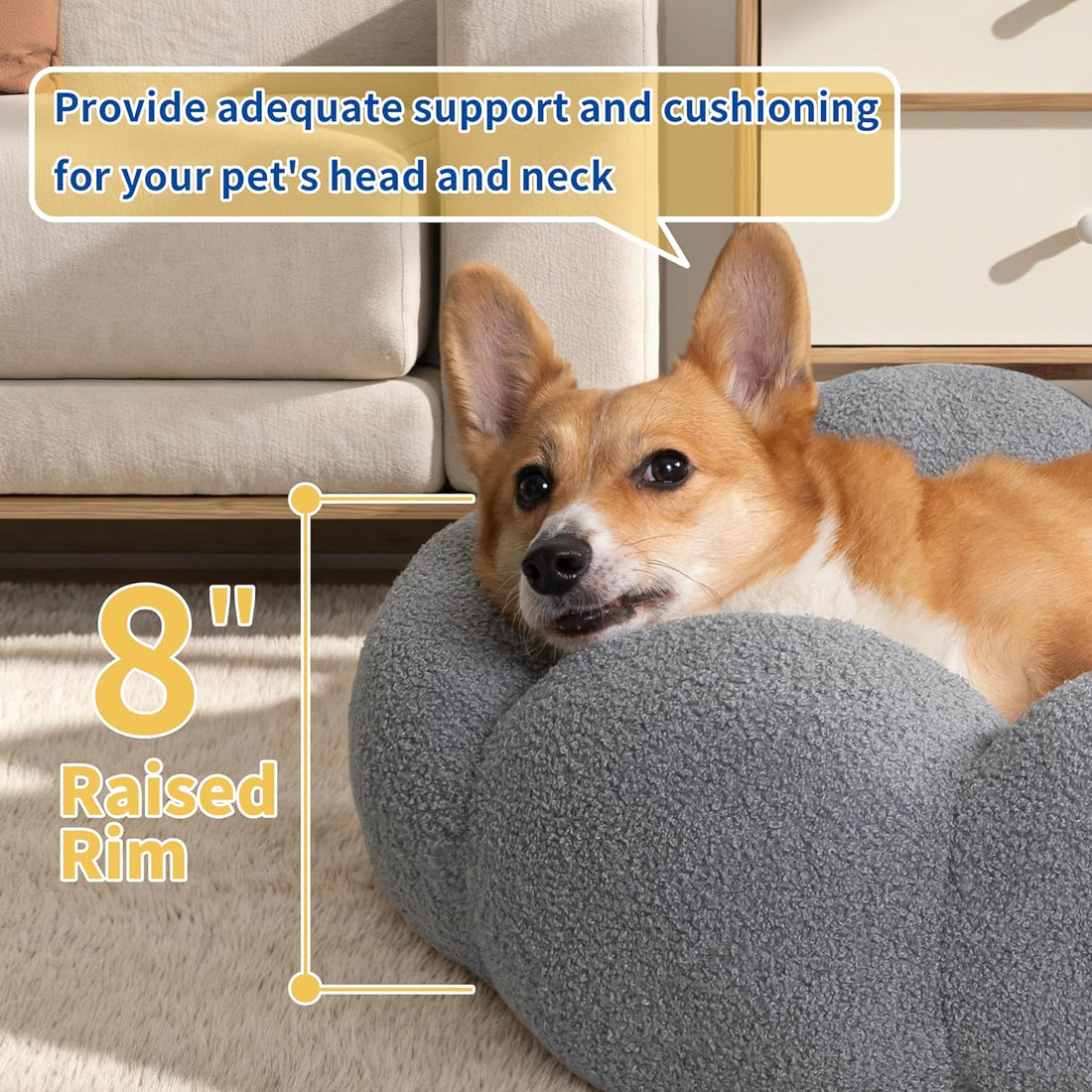 Fluffy Plush Pet Calming Bed With Non Slip Washable Design