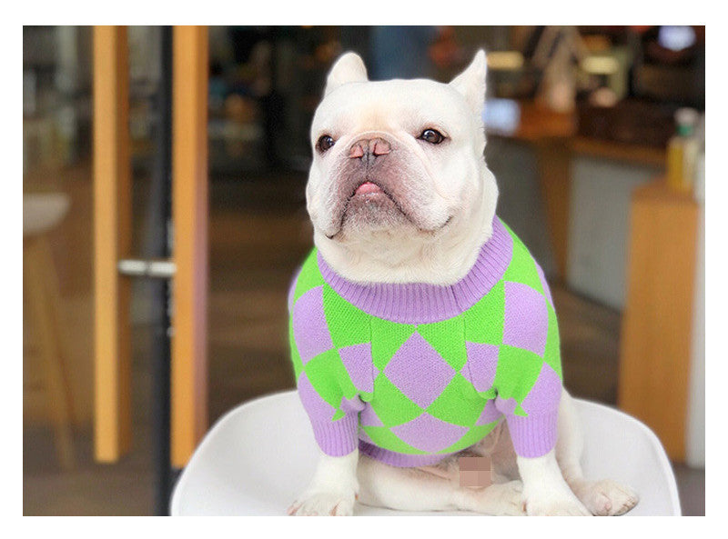 Trendy Plaid Pet Sweater Soft Warm Knit Clothing