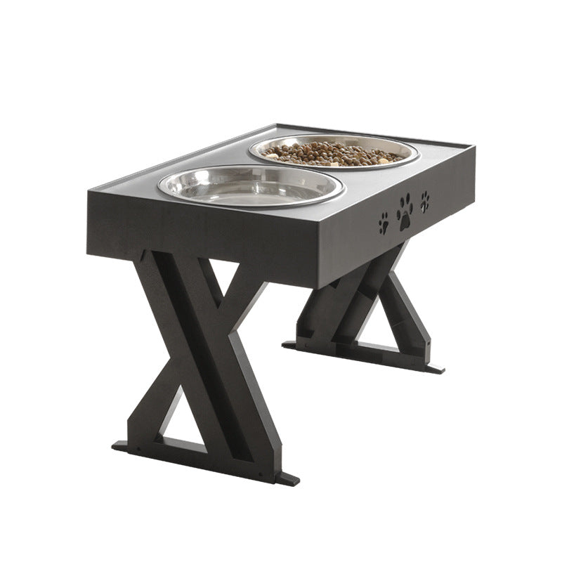 Foldable Pet Lifting Table Adjustable Height Stainless Steel Double Bowl