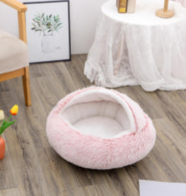 2 In 1 Round Plush Pet Bed Warm Soft Cozy House