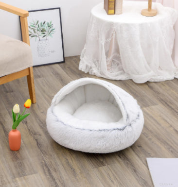 2 In 1 Round Plush Pet Bed Warm Soft Cozy House