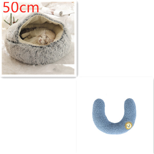 2 In 1 Round Plush Pet Bed Warm Soft Cozy House