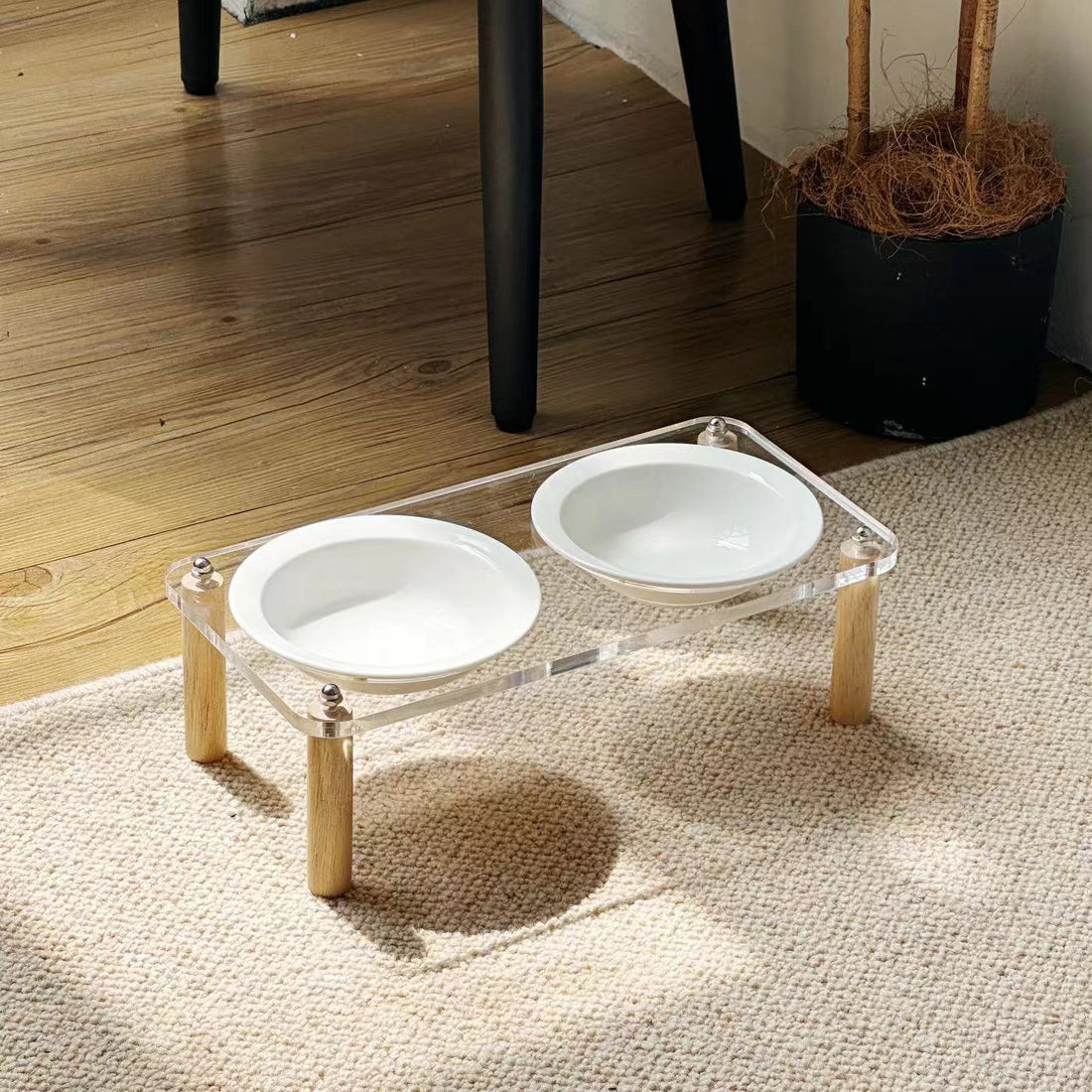 Anti-Tumble High-Leg Pet Water and Food Bowl Ceramic Double Set