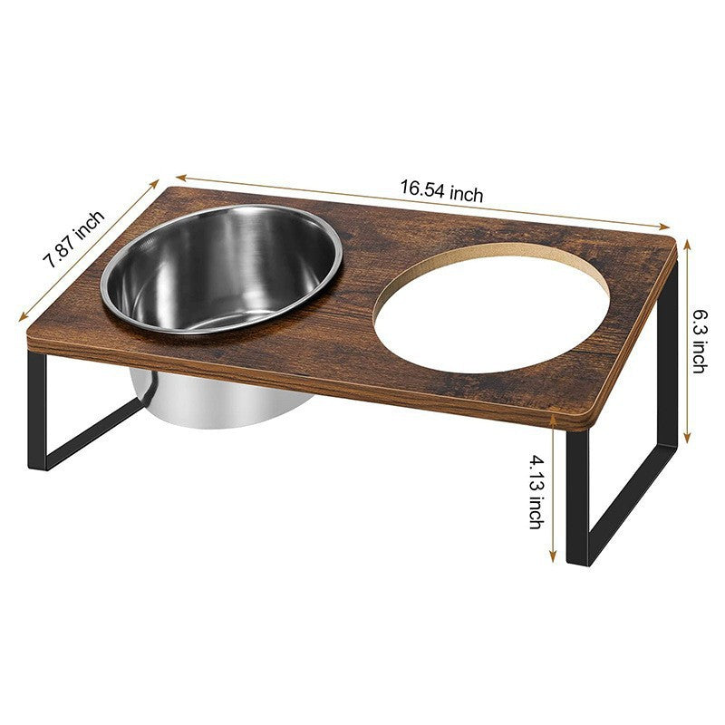 Pet Feeding Rack Iron and Wood Combined Bowl Stand