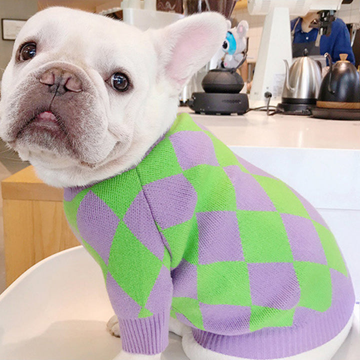 Trendy Plaid Pet Sweater Soft Warm Knit Clothing