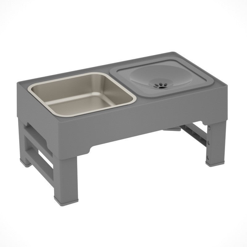 Foldable Pet Lifting Table Adjustable Height Stainless Steel Double Bowl