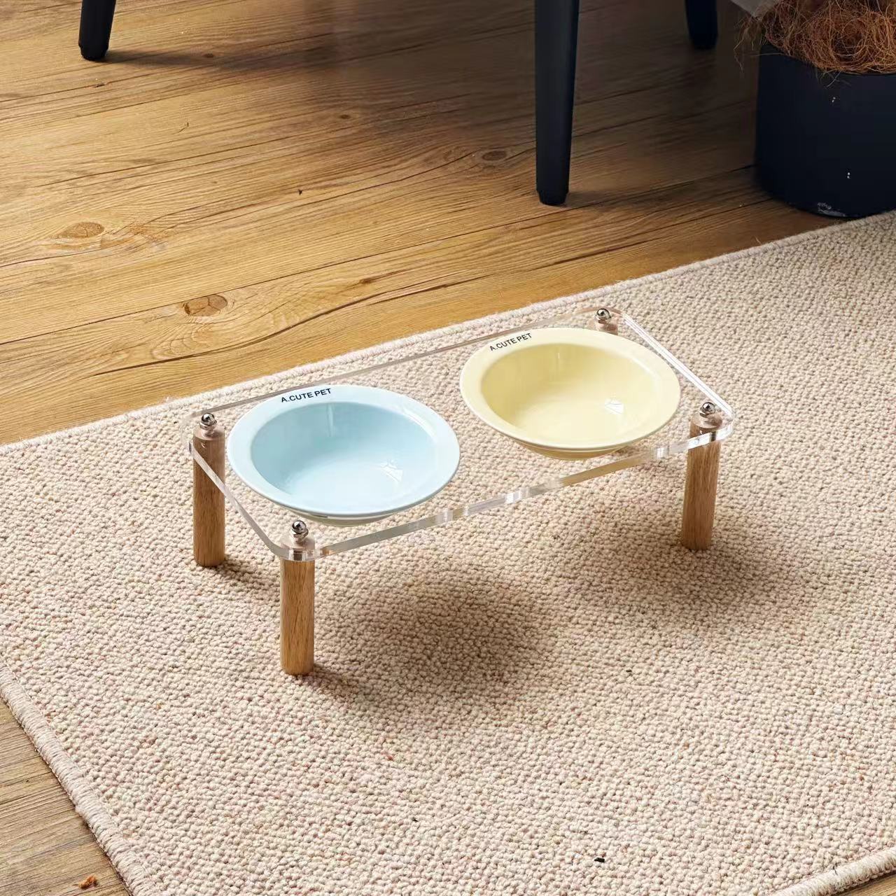 Anti-Tumble High-Leg Pet Water and Food Bowl Ceramic Double Set