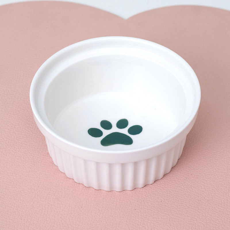Ceramic Double Pet Bowl Elevated Tilted Feeding And Water Dish