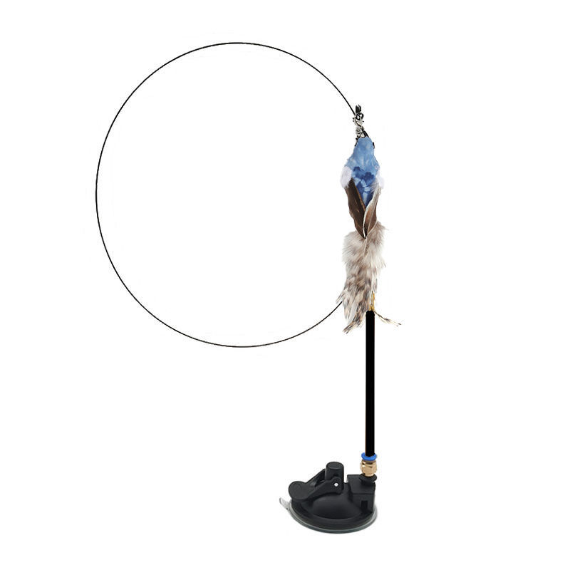 Adjustable Pet Teaser Stick Replaceable Head Steel Wire Feather Toy