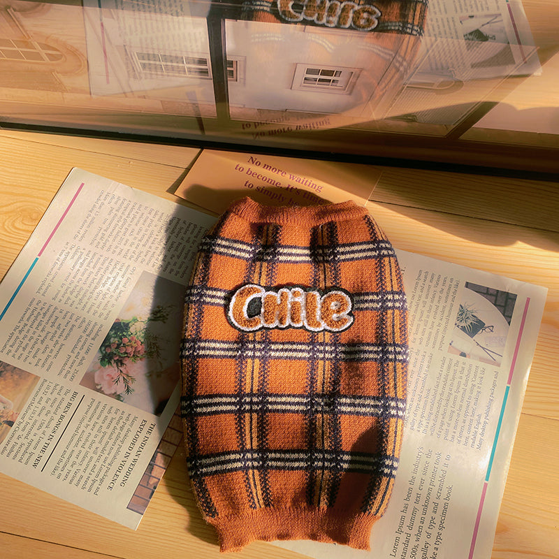 Vintage Plaid Pet Sweater Soft Warm Knit Clothing