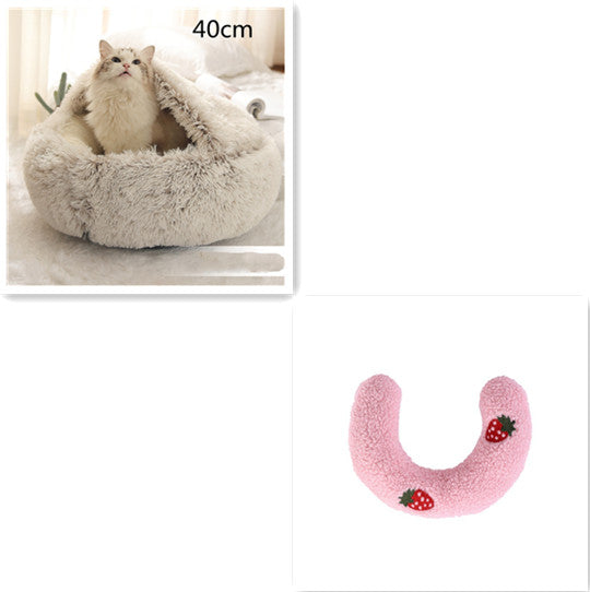 2 In 1 Round Plush Pet Bed Warm Soft Cozy House