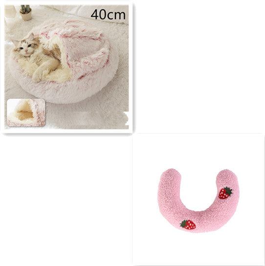 2 In 1 Round Plush Pet Bed Warm Soft Cozy House