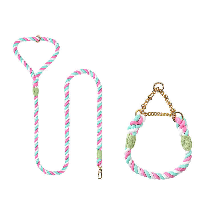 Woven Cotton Pet Leash And Collar Set Durable Walking Gear