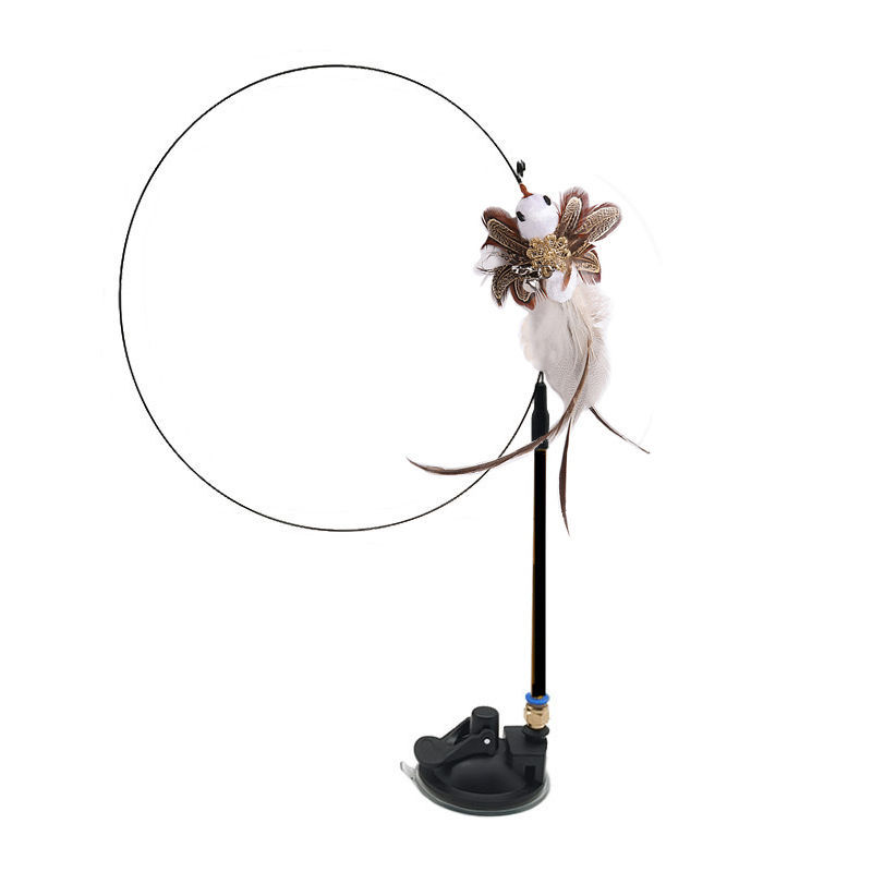 Adjustable Pet Teaser Stick Replaceable Head Steel Wire Feather Toy