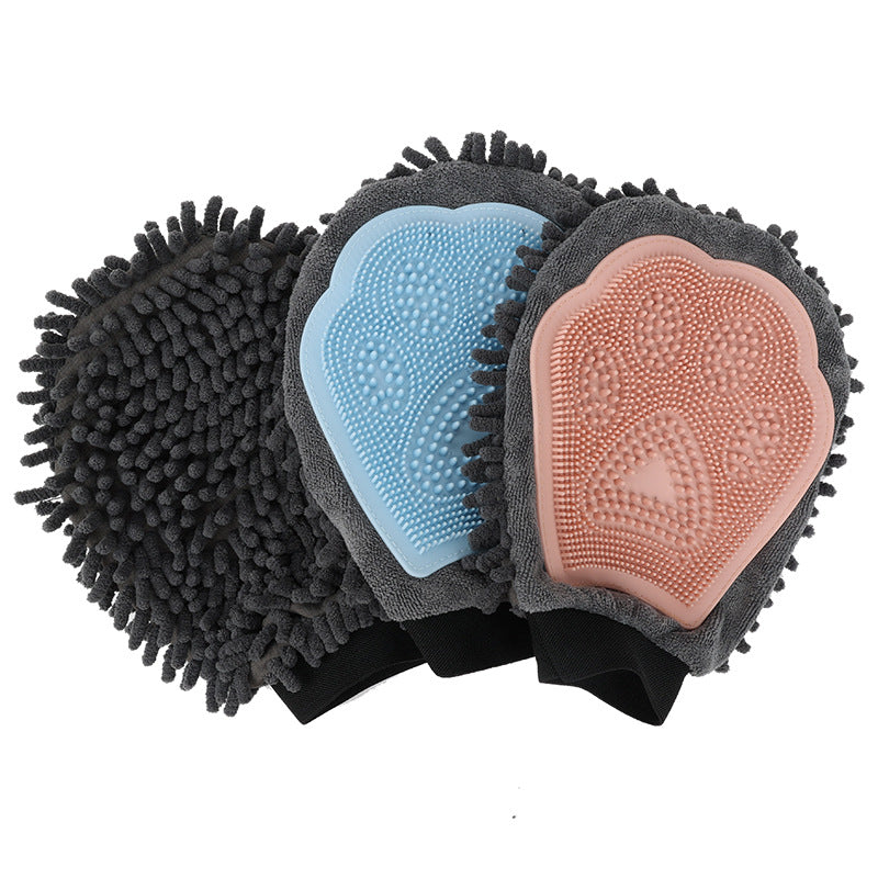 2-In-1 Pet Bathing Brush And Grooming Glove For Cleaning Massaging Drying