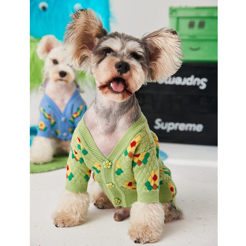 Pet Clothes Small Flower Sweater Cardigan Soft Warm Knit